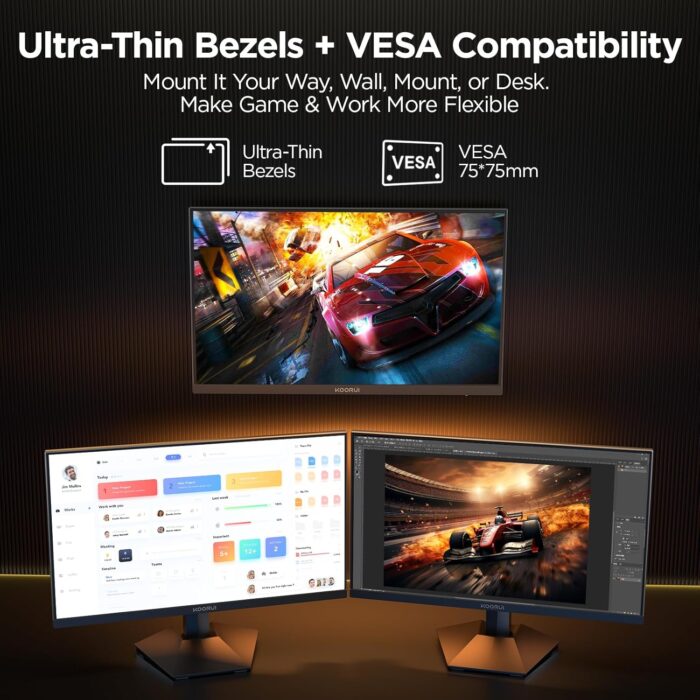 KOORUI 24 Inch Gaming Monitor, 165Hz, FHD 1920x1080, 1ms, IPS, Compatible FreeSync G-sync, Tilt Adjustable, Eye Care, VESA Wall Mountable (HDMI, DisplayPort) Black - Image 7