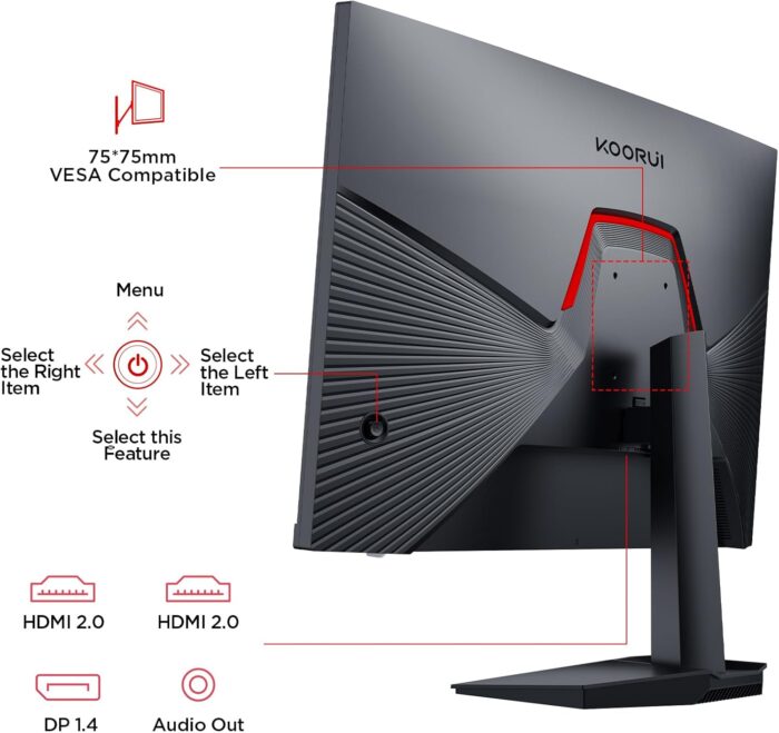 KOORUI 24 Inch Gaming Monitor, 165Hz, FHD 1920x1080, 1ms, IPS, Compatible FreeSync G-sync, Tilt Adjustable, Eye Care, VESA Wall Mountable (HDMI, DisplayPort) Black - Image 9