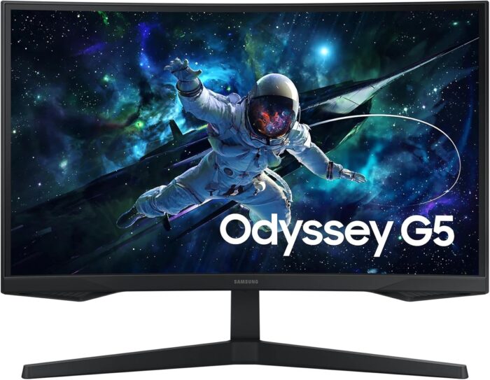 Samsung 32″ Odyssey G5 G55C QHD Curved Gaming Monitor, 165Hz refresh rate and 1ms response time (MPRT), 1000R Curved Screen, AMD FreeSync, Middle East Version (New Launch) – LS32CG552EMXUE