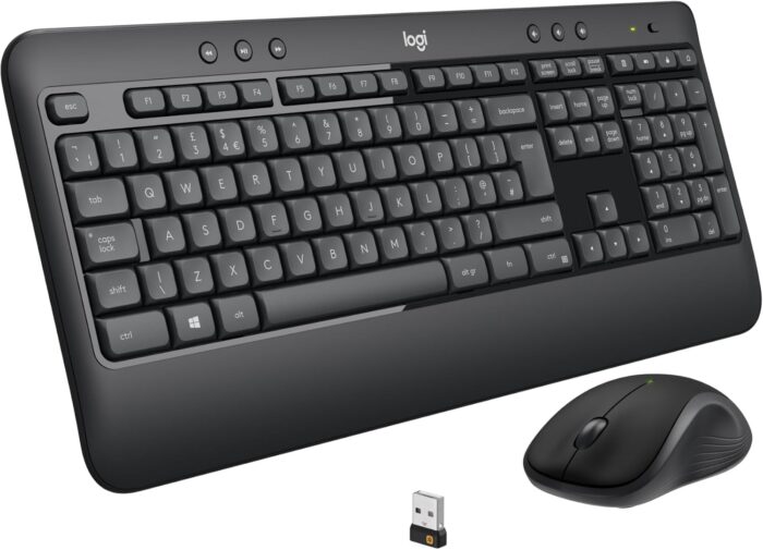 Logitech MK540 Advanced Wireless Keyboard and Mouse Combo for Windows, 2.4 GHz Unifying USB-Receiver, Multimedia Hotkeys, 3-Year Battery Life, for PC, Laptop, INTL Layout – Black