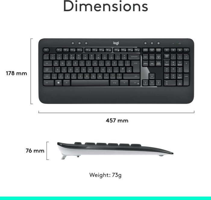 Logitech MK540 Advanced Wireless Keyboard and Mouse Combo for Windows, 2.4 GHz Unifying USB-Receiver, Multimedia Hotkeys, 3-Year Battery Life, for PC, Laptop, INTL Layout - Black - Image 7
