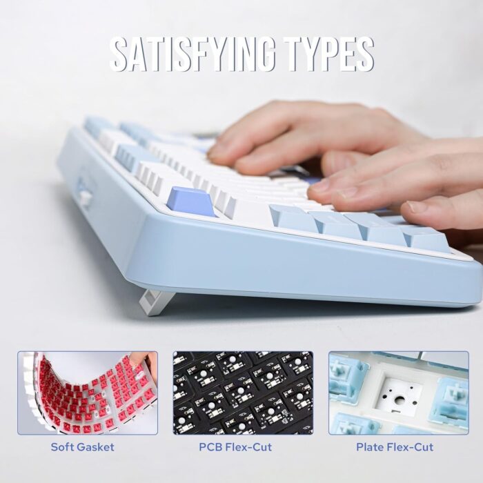 EPOMAKER TH99 Tri-Mode Wireless Mechanical Keyboard with 8000mAh Battery, Hot Swappable Custom RGB Gaming Keyboard with Numpad, Gasket Creamy for PC/Mac/Office(Blue&White) - Image 4