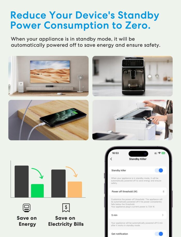 Meross Smart Plug with Energy Monitoring, Mini Smart WiFi Plug Work with Alexa, Google Home, SmartThings, Smart Socket Remote Control Timer Plug, No Hub Required, 13A, 4 Packs - Image 9