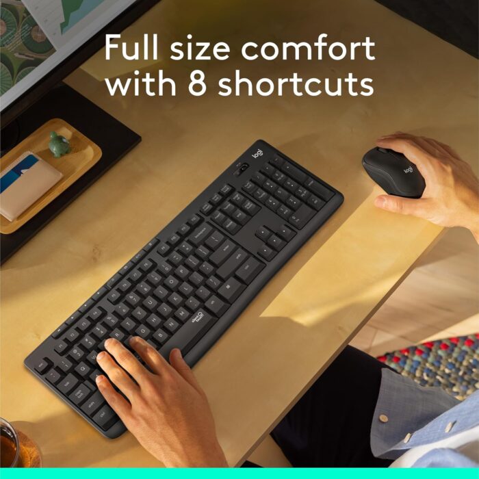 Logitech MK295 Wireless Keyboard and Mouse Combo - SilentTouch Technology, Full Number Keyboard, Shortcut Buttons, Nano USB Receiver, 90% Less Noise - Black - Image 3