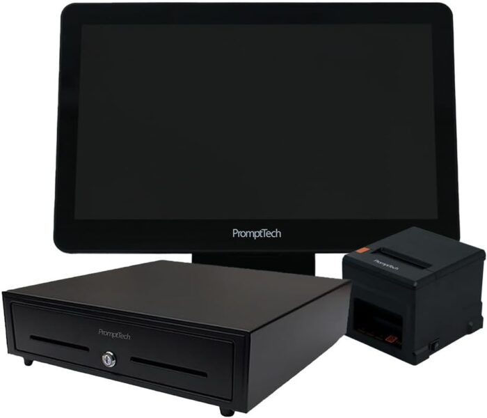 PromptTech Point of Sale (POS) Bundle with free billing software for 1st year | Core i5 6th Gen 8 GB RAM 256 GB SSD | Cash Drawer & Thermal Printer | 1st Year Insurance Protection for POS Machine