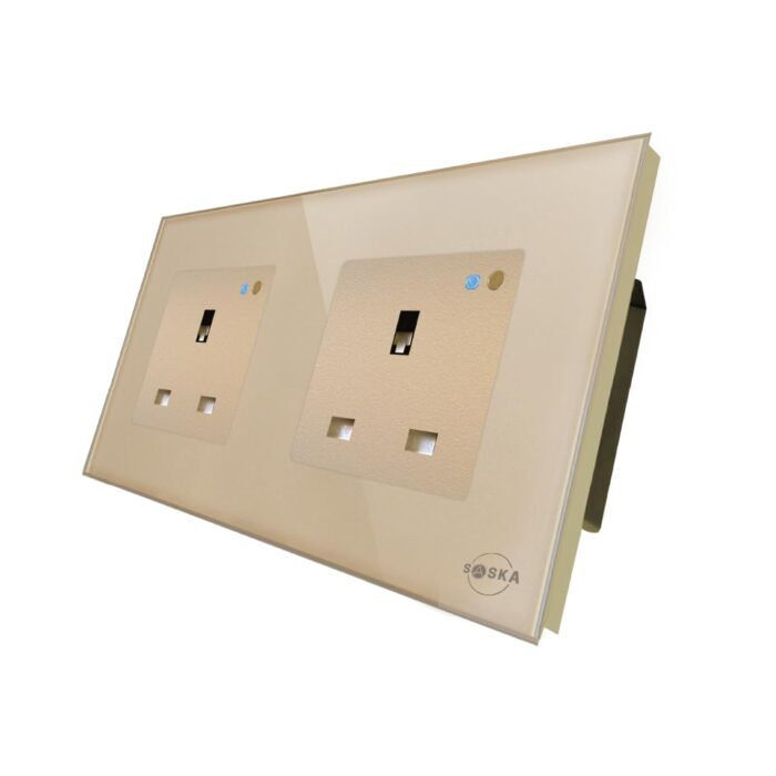 Saska WiFi Smart Wall Socket Outlet Glass Panel Remote Control Works with Amazon Alexa/Google Home (Gold, Double Socket)