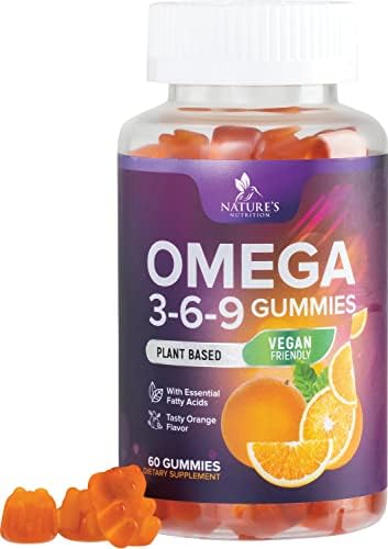 Nature’s Nutrition Omega 3 6 9 Gummies Vegan Essential Fatty Acid Supplement – Perilla Oil 369 Gummy – Best Plant-Based Heart Support, Non-GMO – 60 Gummies