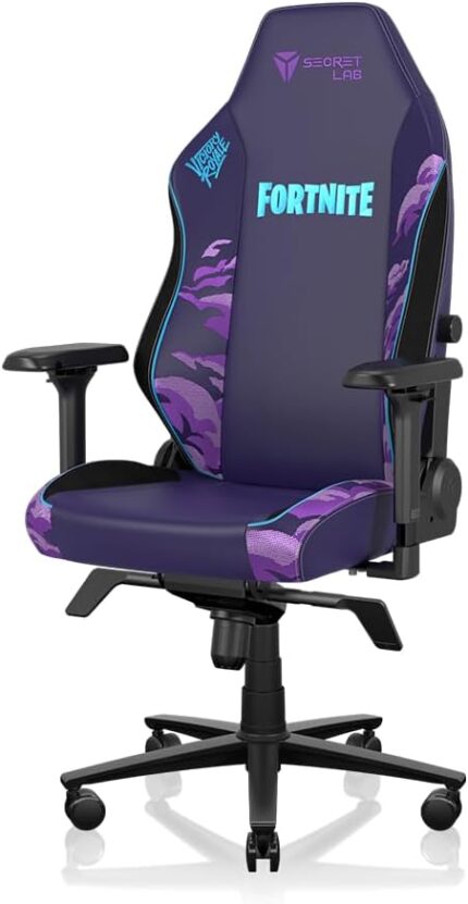 Secretlab Titan Evo Fortnite Battle Bus Gaming Chair – Reclining, Ergonomic, Comfortable Computer Chair with 4D Armrests, Headrest & Lumbar Support – Regular – Purple/Blue – Leatherette