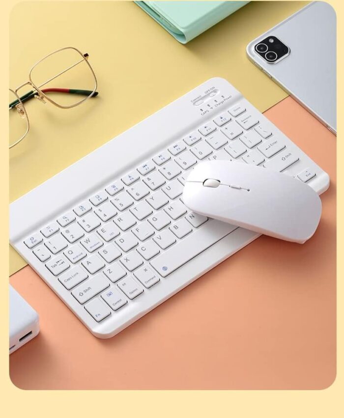 Bluetooth Wireless Keyboard and Mouse Combo,Ultra-Slim Ergonomic Small Rechargeable Bluetooth Keyboard Mouse Set for Apple iPad iPhone Samsung Tablet Phone Android PC Computer Mac Smartphone(White) - Image 3