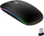 Necomi Wireless Bluetooth Mouse, LED Slim Dual Mode (Bluetooth 5.1 + USB) 2.4GHz Rechargeable Silent Bluetooth Wireless Mouse, Computer Mice with USB Receiver(Black)