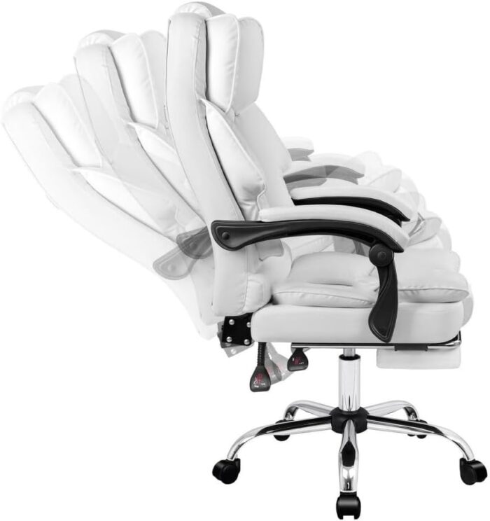 Uzman Home Executive Office Gaming Chair PU Leather 360° Swivel, Diamond Pattern Stitching High Back With Tilt Lock Mechanism, Soft Foam & Well Padded Backrest With Lumbar Support (WHITE) - Image 6