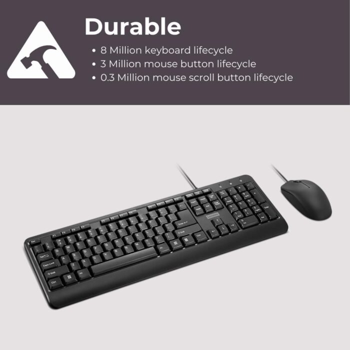 Lenovo 160 Keyboard & Mouse Wired Combo | Waterproof Exoskeleton | Splash Proof Keys | 1600 DPI Full Size Mouse | Non-Slip Scroll Wheel | Adjustable Keyboard Stand | 3 Yr Warranty - Image 4