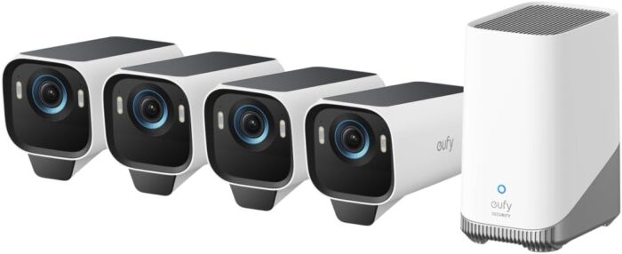 eufy Security eufyCam S3 Pro Solar Security Camera Outdoor Wireless, Colour Night Vision, 4K Resolution, Forever Power 2.0, Face Recognition AI, Expandable Local Storage (4-Cam Kit)