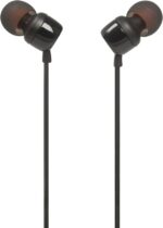 JBL Tune 110 Wired In-Ear Headphones, Deep and Powerful Pure Bass Sound, 1-Button Remote/Mic, Tangle-Free Flat Cable, Ultra Comfortable Fit - Black, JBLT110BLK