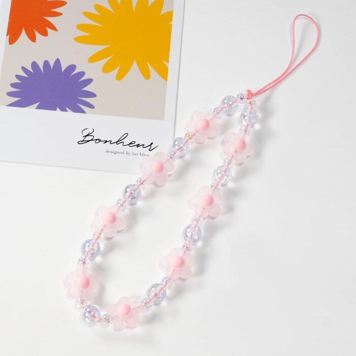 Meefisher 1-2 PCS Flower Beaded Mobile Phone Charms Lanyard Aesthetic Sweet Cute Phone Wrist Strap Anti-Lost Chain for Women Girls - Image 3