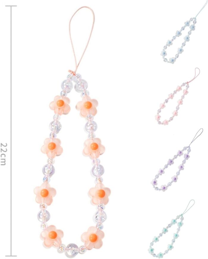 Meefisher 1-2 PCS Flower Beaded Mobile Phone Charms Lanyard Aesthetic Sweet Cute Phone Wrist Strap Anti-Lost Chain for Women Girls - Image 6