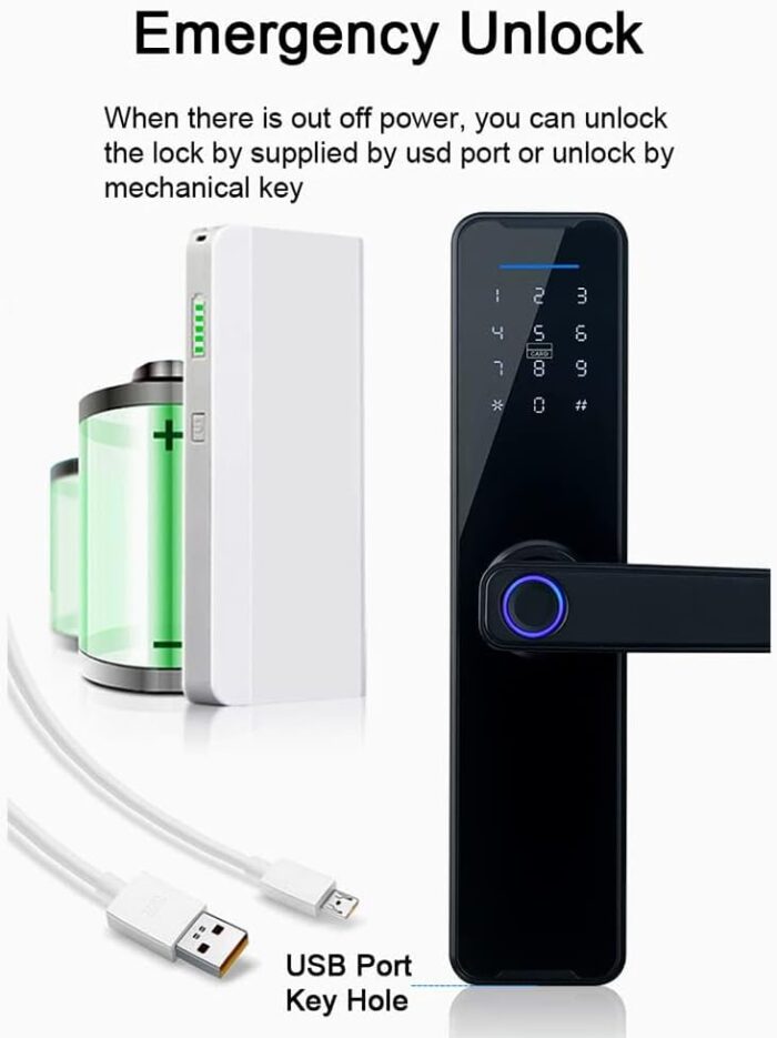 KASTWAVE Smart Lock Fingerprint Door Lock Keypad Door Lock with Handle Fingerprint Electronic Deadbolt Smart Door Lock Compatible with Tuya APP - Image 6