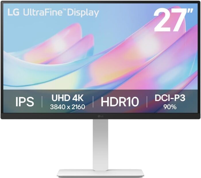 LG UltraFine Monitor 27US550 – 4K UHD IPS 27 inch, 60Hz, 5ms, DCI-P3 90%, 10bit, HDR10, Flicker safe & Reader Mode, Smart Energy Saving, Height-Tilt-Pivot-Swivel Adjustment, DP1.4, HDMI, White