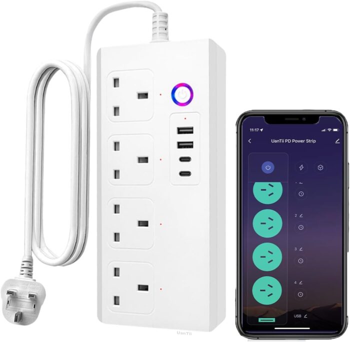 UanTii Tuya WiFi Smart Power Strip Surge Protector Smart Power Extension with USB 20W Type C Port,Timing Schedule App Remote Control Works with Alexa and Google Home (UK)