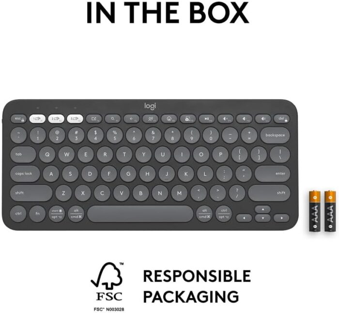 Logitech Pebble Keys 2 K380s, Multi-Device Bluetooth Wireless Keyboard with Customisable Shortcuts, Slim and Portable, Easy-Switch for Windows, macOS, iPadOS, Android, Chrome OS, ARA Layout - Graphite - Image 8