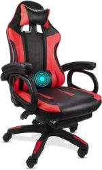 Eesyy Gaming Chair, Ergonomic High Back Gaming Chairs Reclining & Height Adjustable Computer Chair with Neck and Massage Lumbar Support, Retractible Footrest, 360° Silent Casters, Black-Red