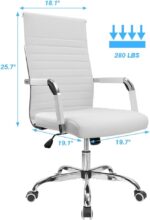 Furmax New Furmax Ribbed Office Desk Mid-Back Pu Leather (White) - Image 3