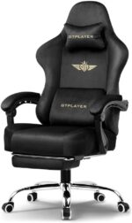 GTPLAYER Gaming Chair - Breathable Fabric with Pocket Spring Cushion and Linkage Armrests, High Back Ergonomic with Lumbar Support and Footrest (Velvet Black)