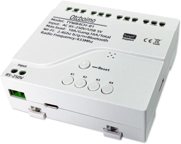 Smart WiFi Wireless Relay Module, Tuya 4CH AC 85-250V/ USB 5V Remote Control Dry Contact Momentry Switch Compatible With Alexa and Google Home