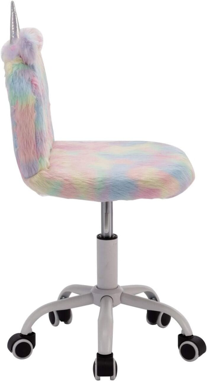 DM Furniture Cute Fuzzy Kids Chair Funny Rolling Study Desk Chair Colorful Girls Vanity Swivel Chair with White Foot - Image 7
