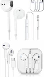 Ajwaa Exclusive Deal 2in1BOX, Handsfree,Headphones, Earphones for All Android & iOS Devices 3.5 mm Jack and USB C Earphone with Microphone Wired Earphones HiFi Stereo Sound Headphone