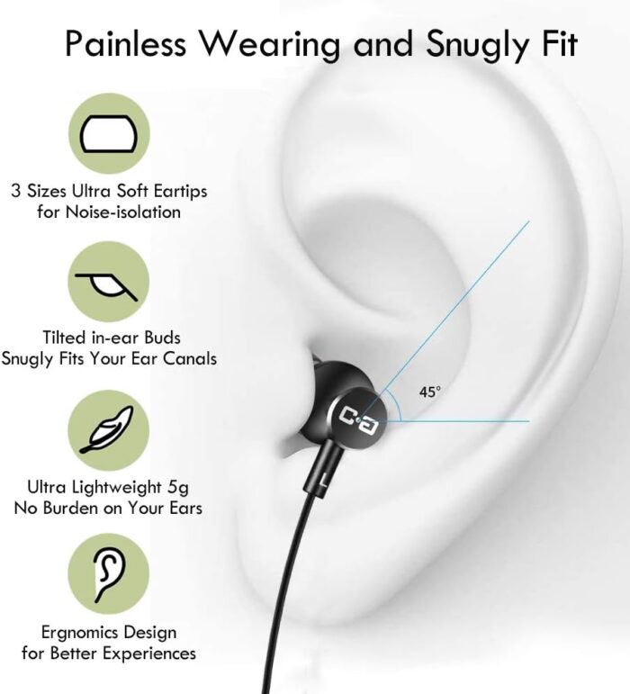 C G CHANGEEK Extra Long Wired Headphone for TV with 12FT Spring Coiled Extension Cable, Earphones Earbuds for 3.5mm Audio Output Devices, Metal Stereo Bass in-Ear Headset with Volume Control-ChanGeek - Image 5
