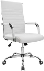 Furmax New Furmax Ribbed Office Desk Mid-Back Pu Leather (White)