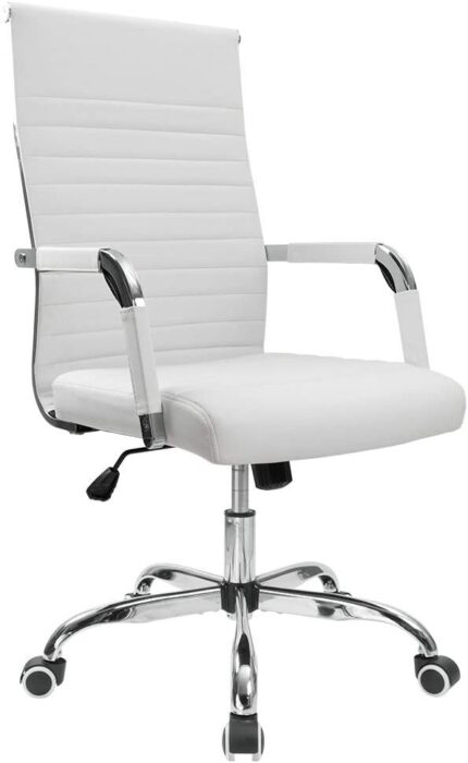 Furmax New Furmax Ribbed Office Desk Mid-Back Pu Leather (White)