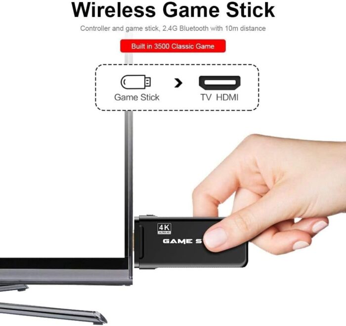 GSH USB Wireless Console Game Stick Video Game Console Built-in 3000 Classic Games 8 Bit Mini Retro Controller HDMI Output Dual Player- 4K Ultra HD Game Stick Black - Image 3