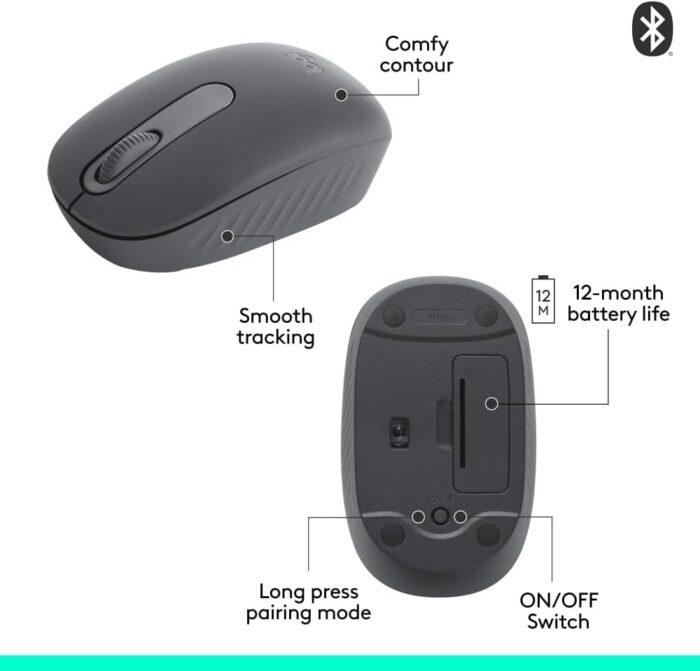 Logitech M196 Bluetooth Wireless Mouse, Compact and Portable Mouse for Laptops, Tablets and More, 12-Month Battery, Smooth Tracking, Compatible With PC and Mac, Windows and macOS - Graphite - Image 8