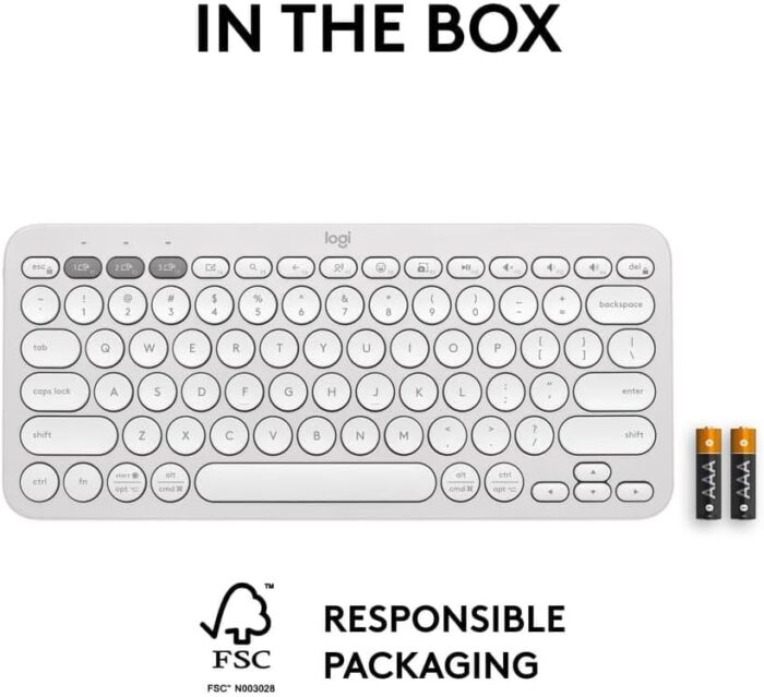 Logitech Pebble Keys 2 K380s, Multi-Device Bluetooth Wireless Keyboard with Customizable Shortcuts, Slim and Portable, Easy-Switch for Windows, macOS, iPadOS, Android, Chrome OS, US Intl Layout- White - Image 10