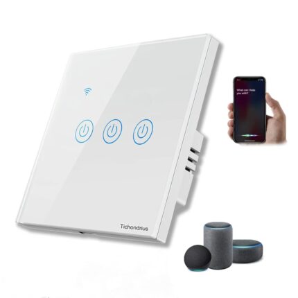 Tichondrius WiFi Smart Wall Light Switch, No Neutral Wire Required, No Hub Required, Compatible with Alexa and Google Home, APP Remote Control, Timing Function, Voice Control (White, 3 Gang)