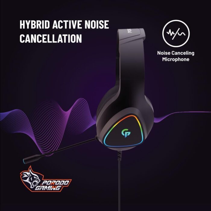 Porodo RGB Wired Gaming Headphone with Noise Cancelling, 3D Dimensional HD Sound, RGB Breathing Light Gaming Headset, 3.5mm Dual Audio Jack, Omni-Directional Microphone, 2.1m Cable - Black - Image 4
