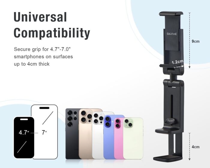 Golifyne Universal Mobile Phone Holder Airplane Mobile Phone Holder with Pouch for On the Go Clamp Holder Stand for Travel, Train, Office, Kitchen, Compatible with iPhone/Samsung/Huawei Smartphone - Image 3