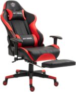 SKY-TOUCH New Upgrade Ergonomic Gaming Chair,Height Adjustable Computer Gaming Chair with Footrest,Adjustable Armrests,Fulled PU Leather, Swivel & Tilt,54x52x132cm, Red
