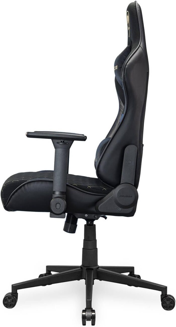 Cougar Armor One V2 Gold F Gaming Chair, Woven Fabric Surface, 4D Folding Armrests, 155° Reclining, Piston Lift Height Adjustment, Up to 120 kg Weight Support - Black & Gold - Image 7