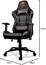 Cougar Gaming Chair Armor One, Steel-Frame, Breathable Pvc Leather, 180° Recliner System, 120Kg Weight Capacity, 2D Adjustable Arm-Rest, Steel 5-Star Base - Black - Image 3