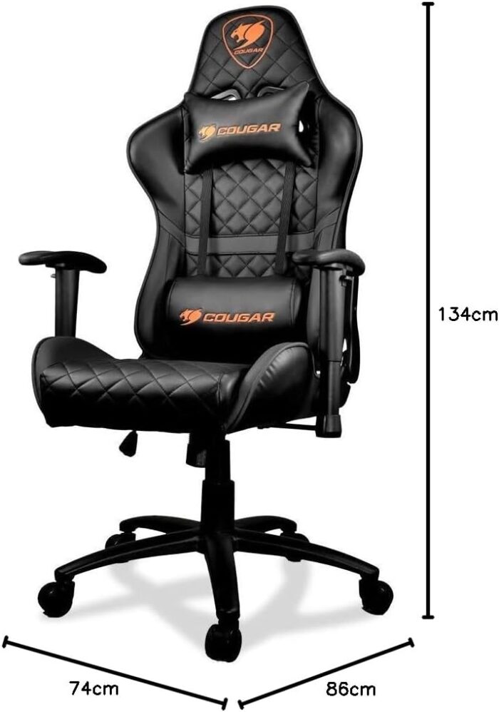 Cougar Gaming Chair Armor One, Steel-Frame, Breathable Pvc Leather, 180° Recliner System, 120Kg Weight Capacity, 2D Adjustable Arm-Rest, Steel 5-Star Base - Black - Image 3