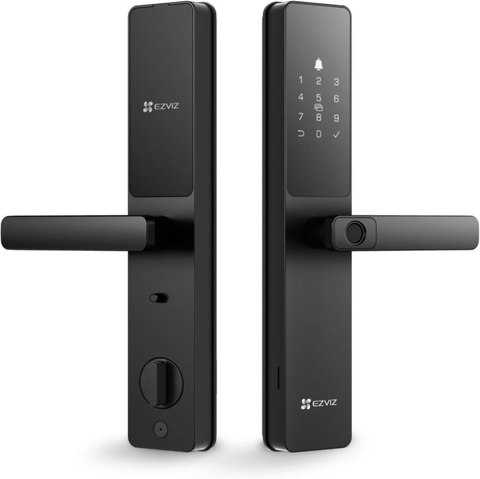 EZVIZ Smart Lock Y2000, 7-in-1 Smart Door Lock, Built-in Wifi Fingerprint Access, Weather-Resistant, Child Safety Lock for Apartment, Villa, Office (Black-Gre, 6068 Mortise)