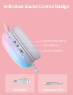 Gaming Headset with Microphone, RGB Rainbow Lighting, PC Wired Lightweight Gaming Headphones for PS4/PS5/Laptop/MAC, 3.5mm Audio Over Ear Headphone, Stereo Surround Sound, Self-Adjusting Headband - Image 4