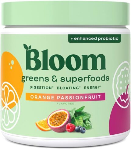 Bloom Nutrition Superfood Greens Powder, Digestive Enzymes with Probiotics and Prebiotics, Gut Health, Bloating Relief for Women, Chlorella, Juice Mix w/Beet Root Powder, 30 SVG, Orange Passionfruit Bloom Nutrition Superfood Greens Powder, Digestive Enzymes with Probiotics and Prebiotics, Gut Health, Bloating Relief for Women, Chlorella, Juice Mix w/Beet Root Powder, 30 SVG, Orange Passionfruit