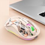 PUCHEN Upgraded Wireless Gaming Mice, Ergonomically Designed, Fully Transparent PC Shell, Adjustable DPI Silent Mouse, 3 Modes 2.4G/BT 1/BT 2 Mouse, Rechargeable Quiet Mouse (Khaki)