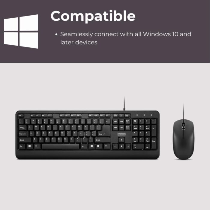 Lenovo 160 Keyboard & Mouse Wired Combo | Waterproof Exoskeleton | Splash Proof Keys | 1600 DPI Full Size Mouse | Non-Slip Scroll Wheel | Adjustable Keyboard Stand | 3 Yr Warranty - Image 5