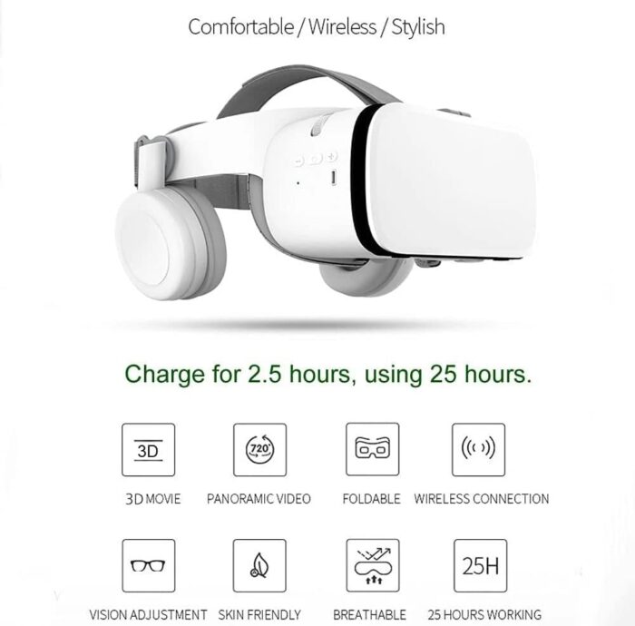 VR Headset, Virtual Reality Headset with Controller & Headphones for Kid Adult Play 3D Game Movie, Universal Wireless VR Set Glasses Goggle Bundle for IOS Android Windows Smartphones - Image 2