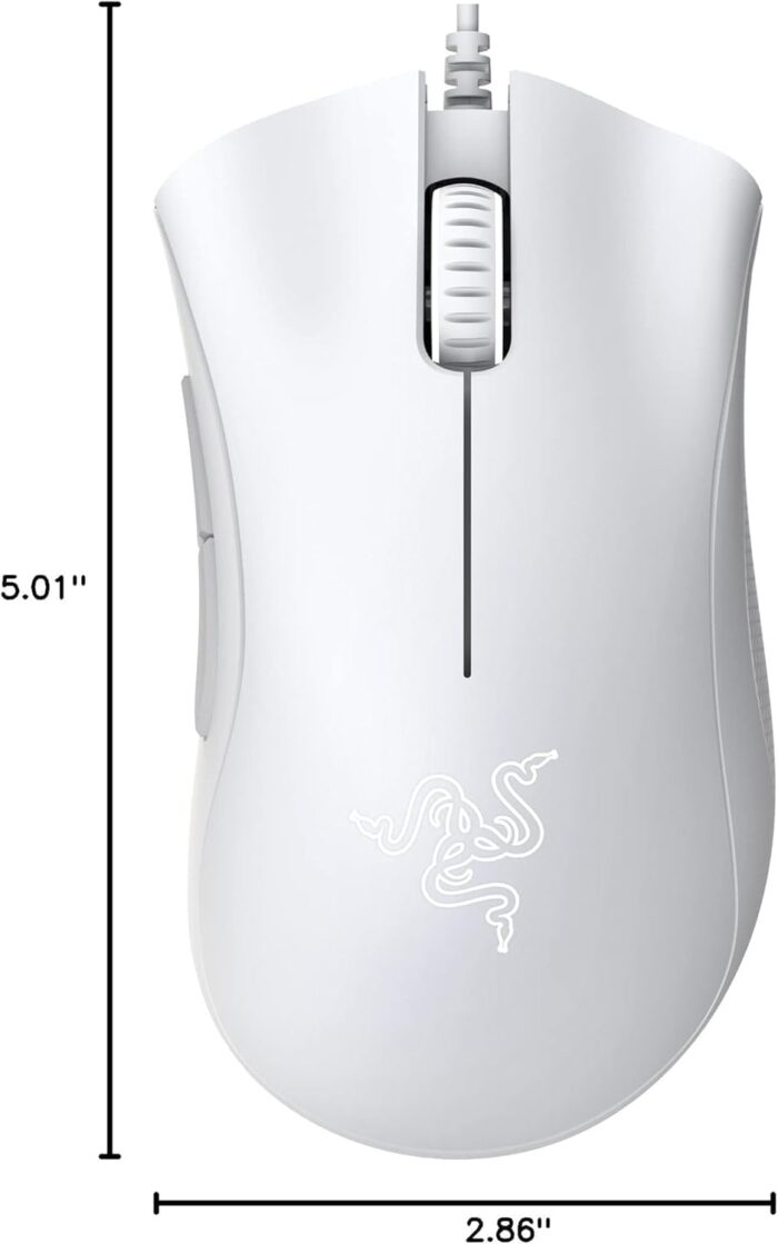 Razer DeathAdder Essential Gaming Mouse: 6400 DPI Optical Sensor - 5 Programmable Buttons - Mechanical Switches - Rubber Side Grips - Mercury White - Image 3